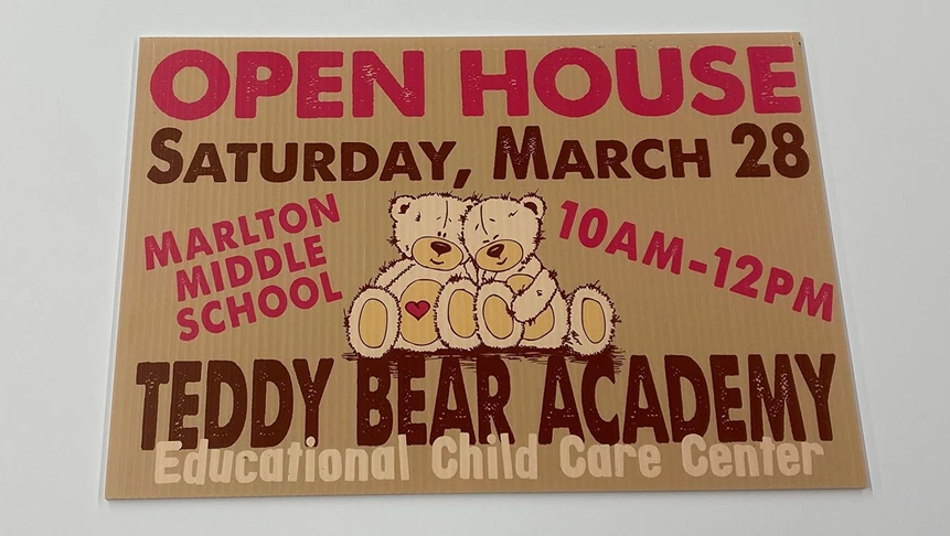 A fresh design for Teddy Bear Academys yard signs.
