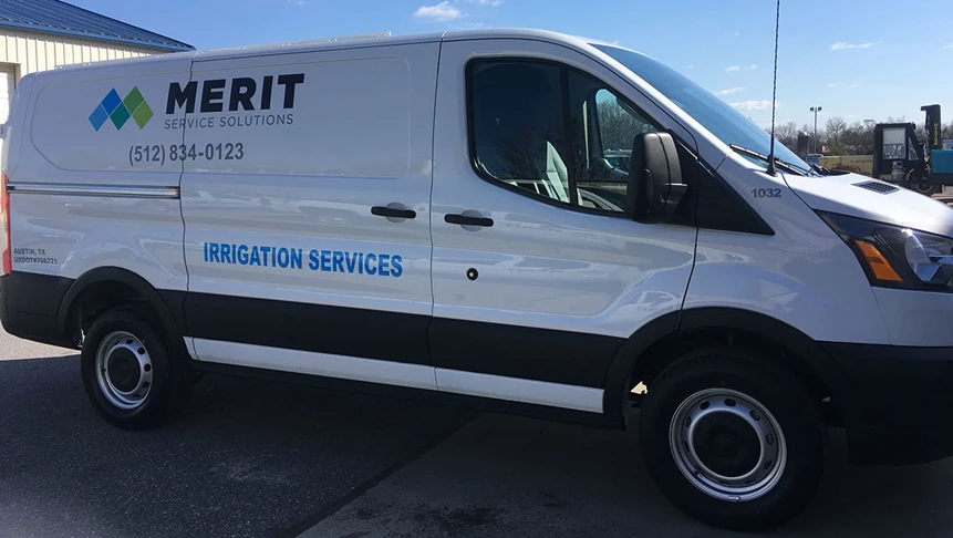 Custom decals for a service van Merit is shipping to Austin, Texas.