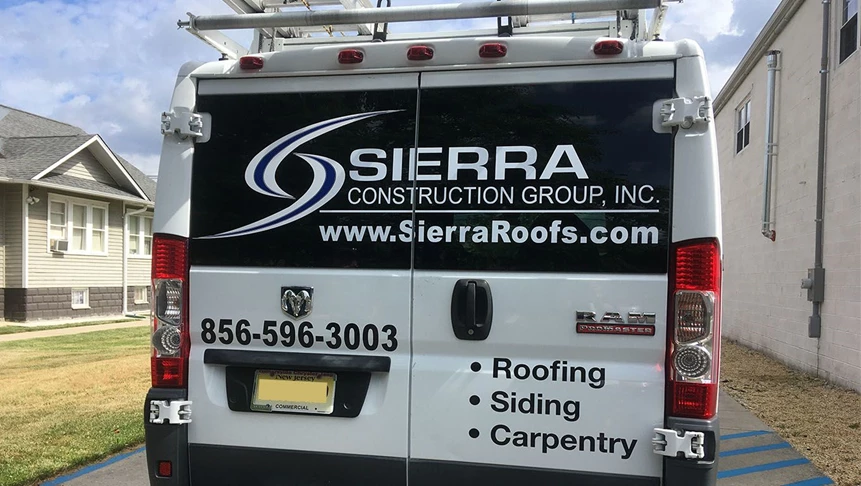 Rear truck graphics for Sierra Construction installed here at our Marlton location.