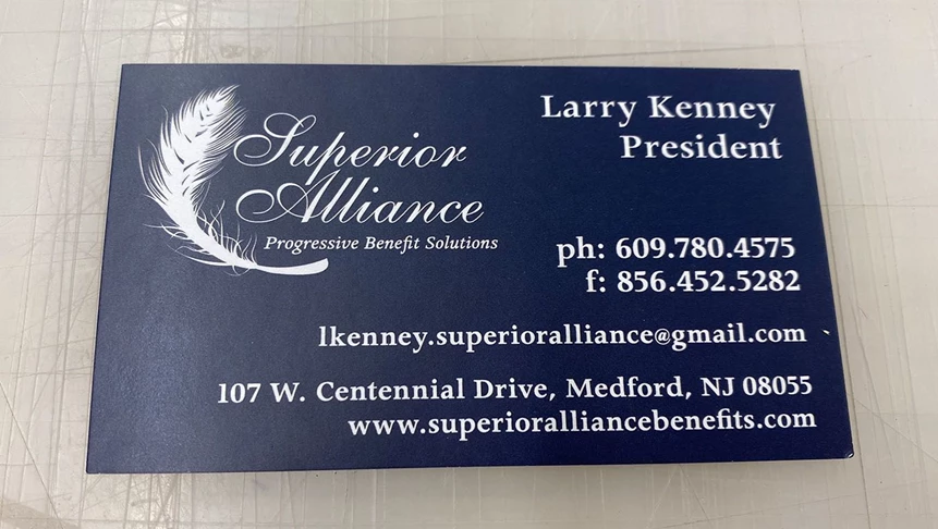 Customized business cards for Superior Alliance.