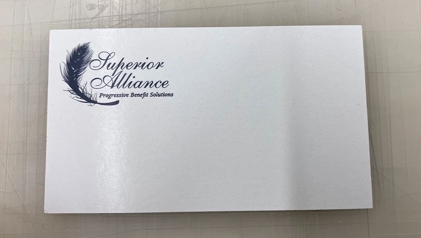 The back of customized business cards for Superior Alliance.
