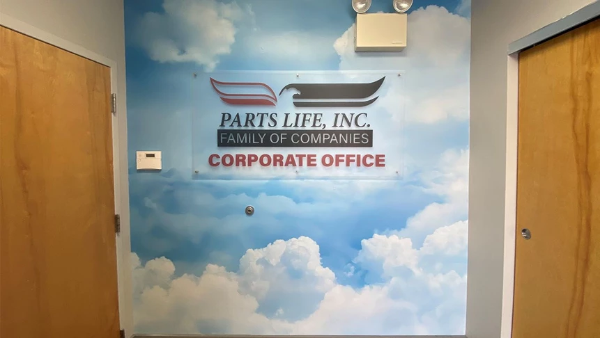 Custom printed wall graphics for Parts Lifes new office.