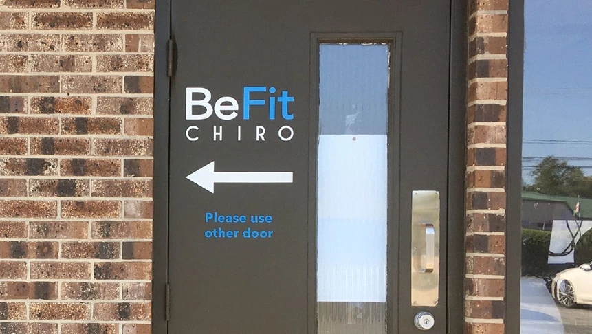 Simple yet effective directional signage for BeFit Chiro.