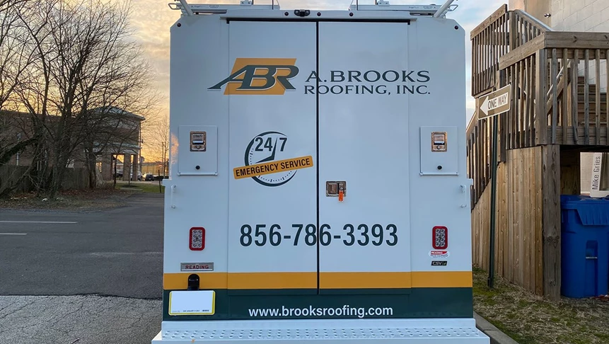 Custom vehicle wrap for repeat customer A. Brooks Roofing